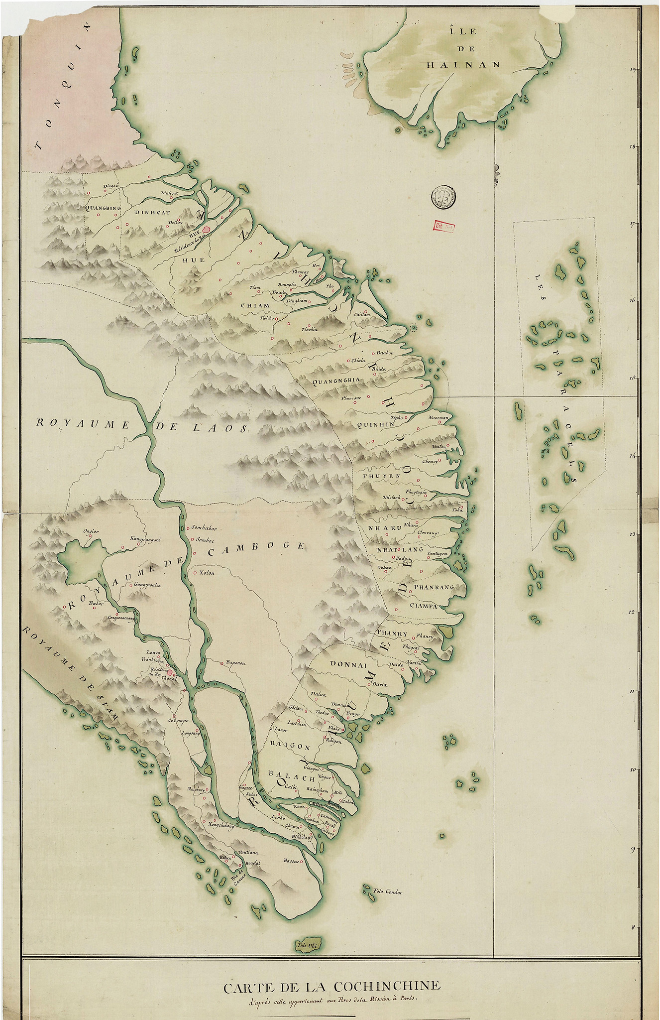 Bản đồ xứ Đàng Trong trích từ bản đồ của các Cha Truyền giáo Paris năm 1786